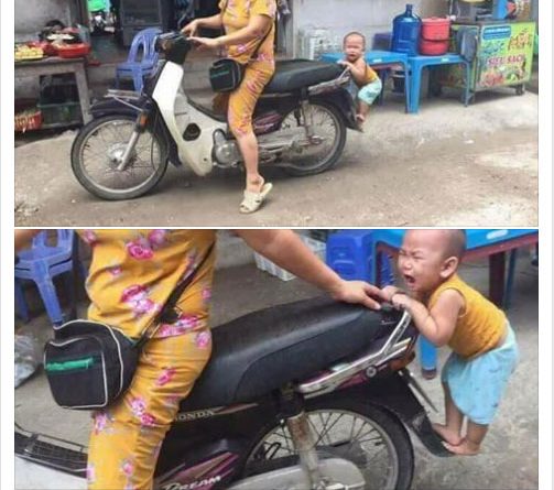 em bé không cho mẹ đi chợ, bé con không cho mẹ đi chợ, Bé đang syêu không cho mẹ đi chợ