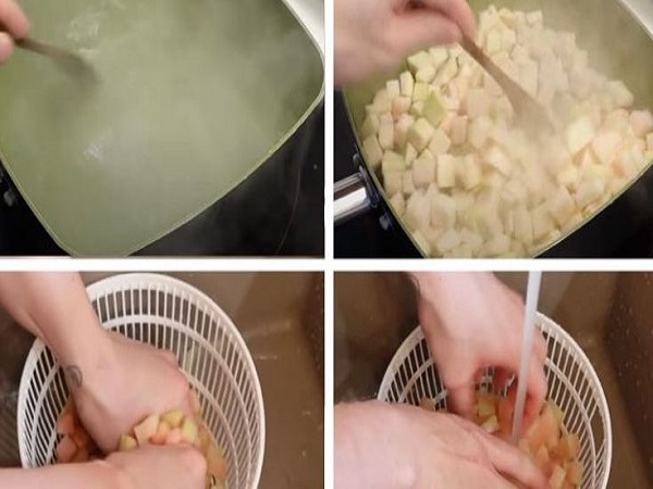 cách nấu chè bưởi không đắng: ngâm, rửa cùi bưởi