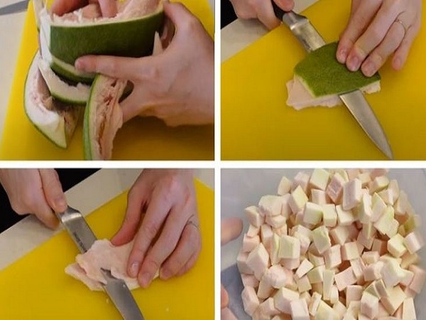 cách nấu chè bưởi không đắng: sơ chế cùi bưởi