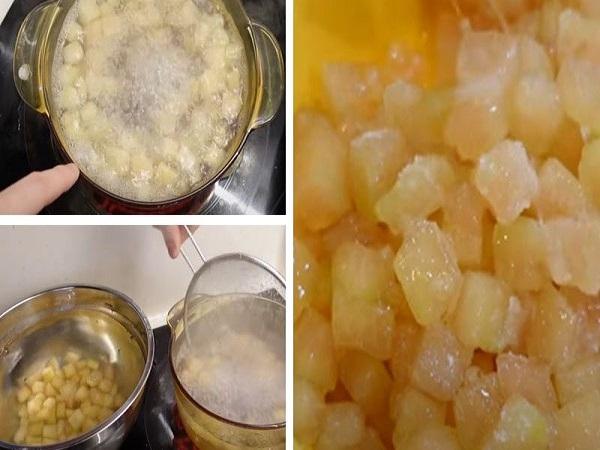 cách nấu chè bưởi không đắng: nấu cùi bưởi