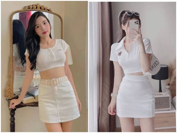 Áo Croptop phối với chân váy cạp cao