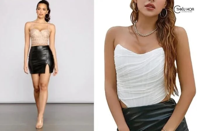  Phối chân váy da với áo hai dây hoặc croptop 