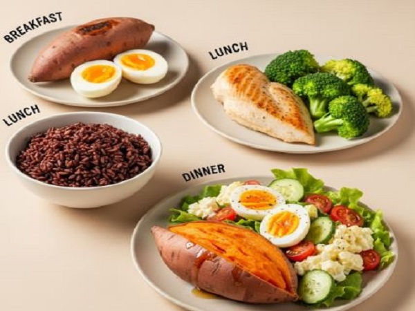 Thực đơn giảm cân bằng khoai lang và trứng ngày 1
