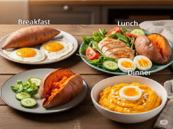 Thực đơn giảm cân bằng khoai lang và trứng ngày 7